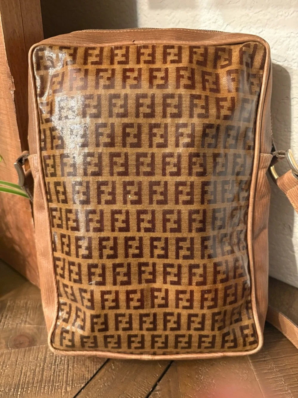 Vintage Fendi Zucca FF Monogram Crossbody Bag Brown Italy